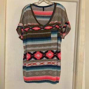 Multicolor V-Neck Patterned Women's Top